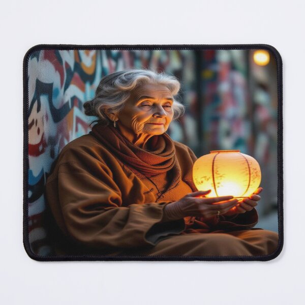 Item preview, Urban Silence – Elderly figure with glowing lantern in graffiti alley, contemplative and poetic designed and sold by FotoworldEdel.