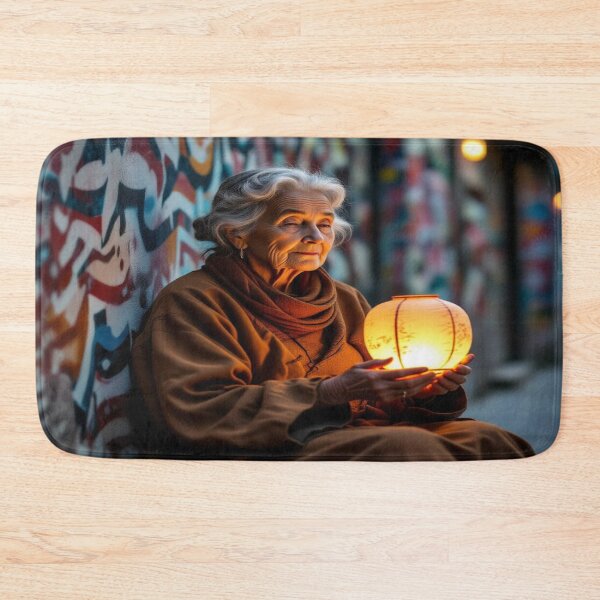 Item preview, Urban Silence – Elderly figure with glowing lantern in graffiti alley, contemplative and poetic designed and sold by FotoworldEdel.
