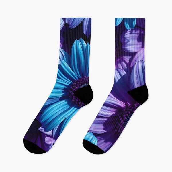 Item preview, Electric Blue and Purple Flowers on Dark Background designed and sold by SassyArtistry.