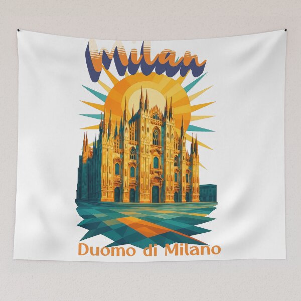 Item preview, Greetings from MILAN - ITALY - Retro Colorful City View (Three Landmarks) designed and sold by Earth Celebration Designs.
