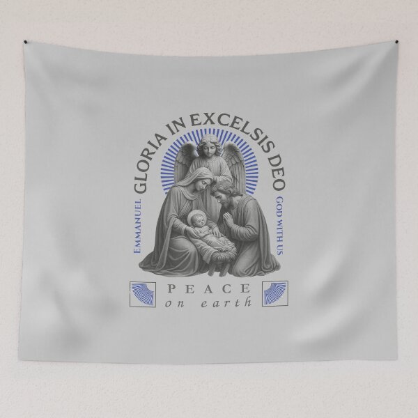 Item preview, Gloria in Excelsis Deo Nativity Design – Peace on Earth, Emmanuel God With Us | Christian Christmas Vintage Streetwear Art designed and sold by AmenAlways.