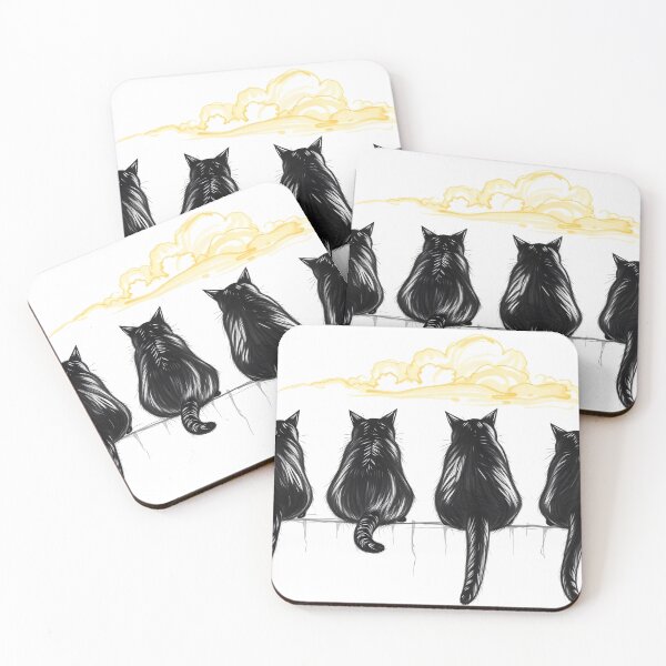 Item preview, Cute Black Cats Sitting Under Golden Clouds on White designed and sold by SassyArtistry.