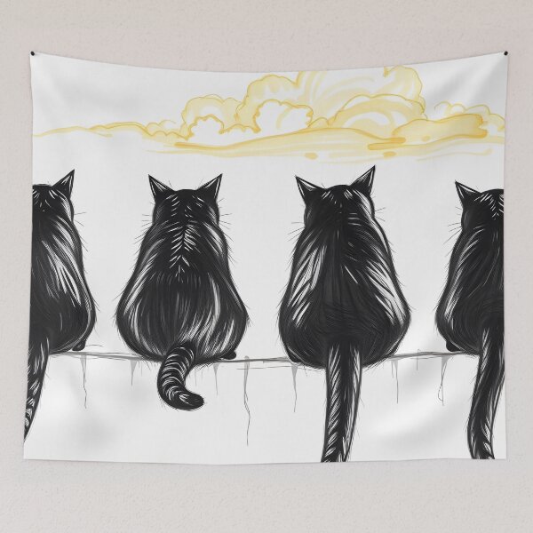 Item preview, Cute Black Cats Sitting Under Golden Clouds on White designed and sold by SassyArtistry.