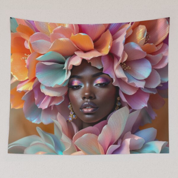 Item preview, Woman portrait with vibrant colors floral design designed and sold by Metaphysicsart.