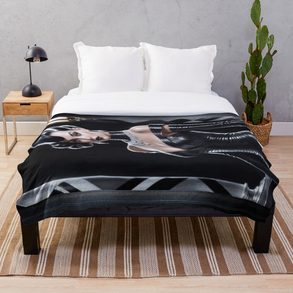 The Dark Elegance Of The Intriguing Geneviève von Hessler Mesmerizing AI Concept Art by Xzendor7 Decorative Art Print Throw Blanket