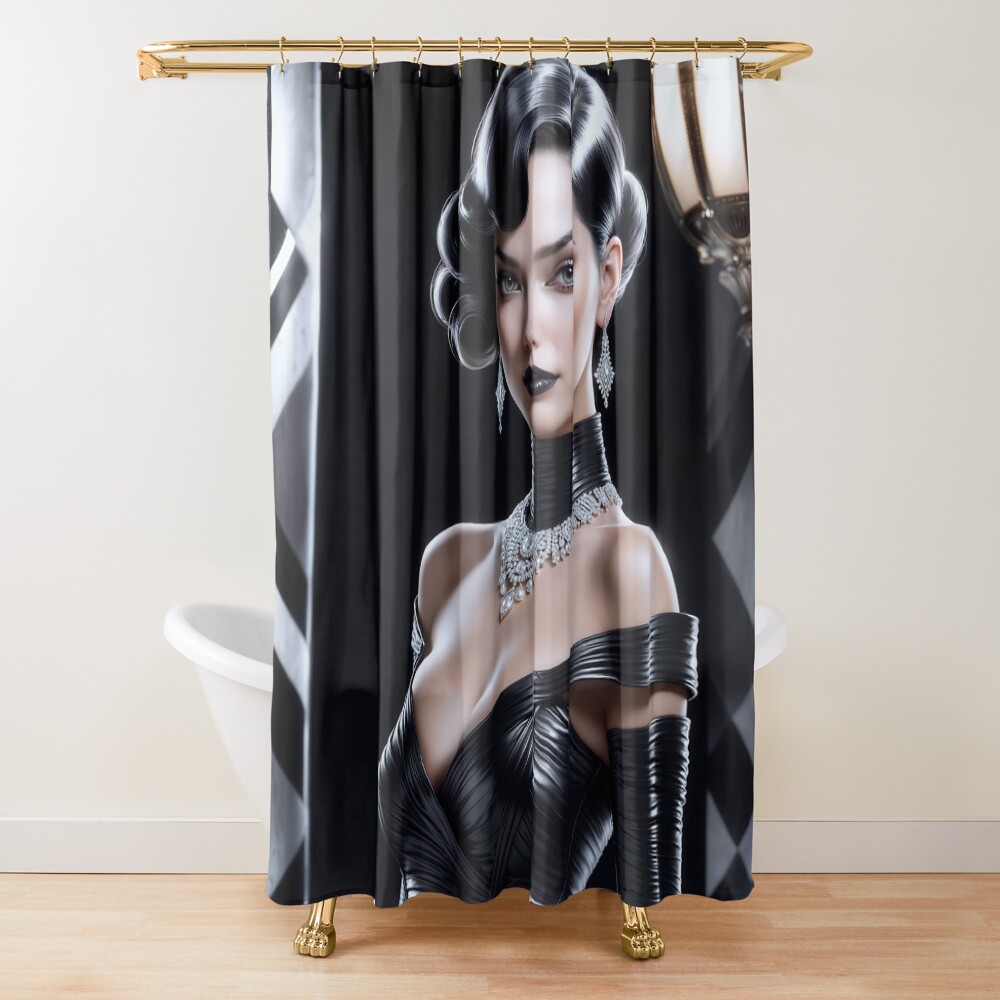 The Dark Elegance Of The Intriguing Geneviève von Hessler Mesmerizing AI Concept Art by Xzendor7 Decorative Art Print Shower Curtain