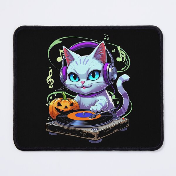 Item preview, DJ Ghost cat playing a record designed and sold by FirsttMeUp.