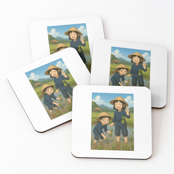 Item preview, Sisters Planting Rice in Thai Countryside – Cute Anime Rural Life Illustration designed and sold by konthai.familyart.