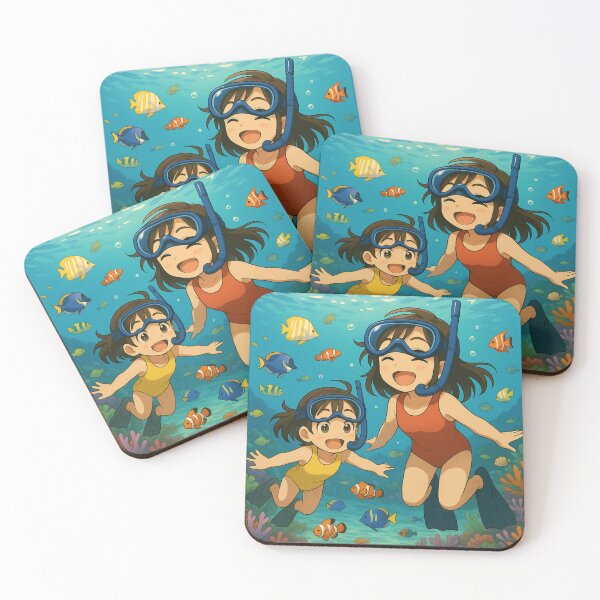 Item preview, Sisters Snorkeling at Similan Islands – Vibrant Anime Thailand Ocean Illustration designed and sold by konthai.familyart.