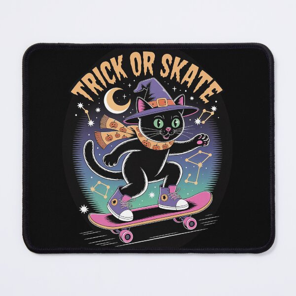 Item preview, Trick or Skate Cat, Halloween Skater Witch Cat Shirt Design, Cool Black Cat designed and sold by FirsttMeUp.