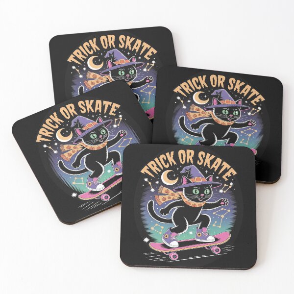 Item preview, Trick or Skate Cat, Halloween Skater Witch Cat Shirt Design, Cool Black Cat designed and sold by FirsttMeUp.
