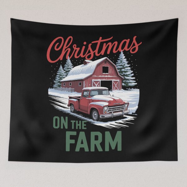 Item preview, Rustic Christmas Red Truck Barn Scene Holiday Farm designed and sold by CookWorldLaughs.