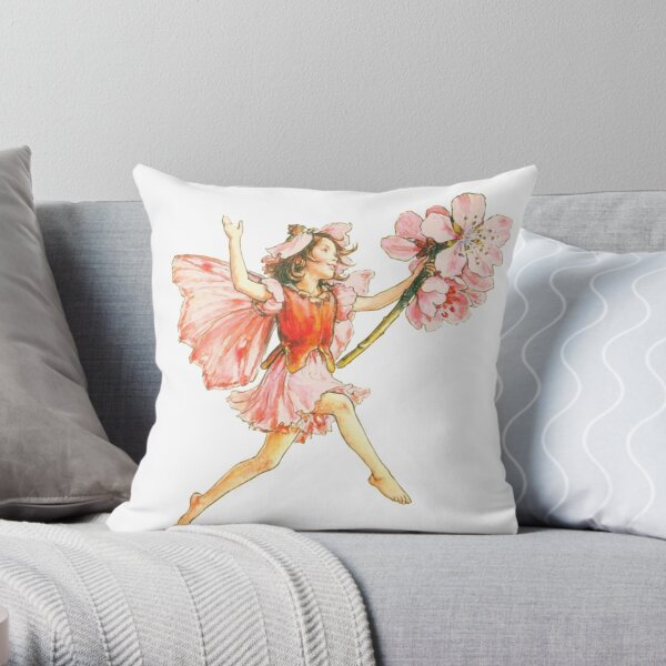 Vintage Pink Flower Girl Fairy Throw Pillow