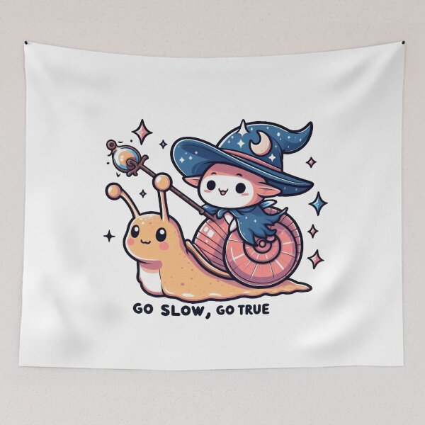 Item preview, Go Slow, Go True – Kawaii Wizard Riding a Snail Illustration designed and sold by SketchOnScreen.