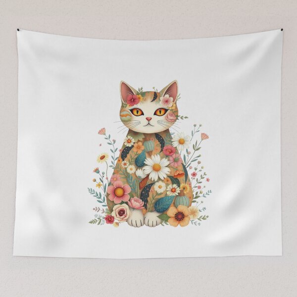 Item preview, Whimsical Floral Cat Illustration – Vintage Botanical Cat Art for T-Shirts, Stickers, Mugs & Home Decor designed and sold by 5CatDesign.