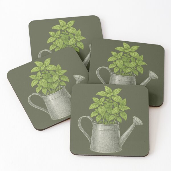 Item preview, Watering Can Charm Sticker – Basil Sprouts in Vintage Tin Can designed and sold by Feral Confetti.