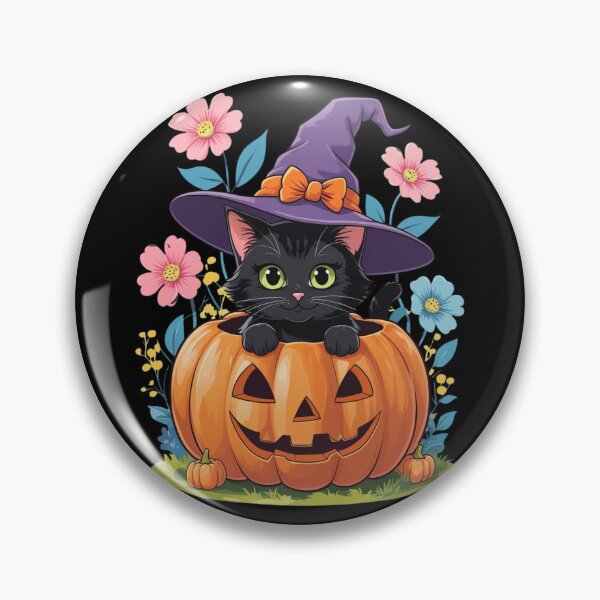 Item preview, Cute Black Cat in Pumpkin, Retro Floral Halloween Cat, Witch Hat Cat Halloween designed and sold by FirsttMeUp.