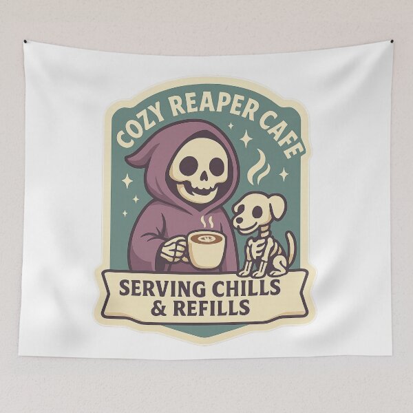 Item preview, Cozy Reaper Café — Serving Chills & Refills designed and sold by SavvyPink.
