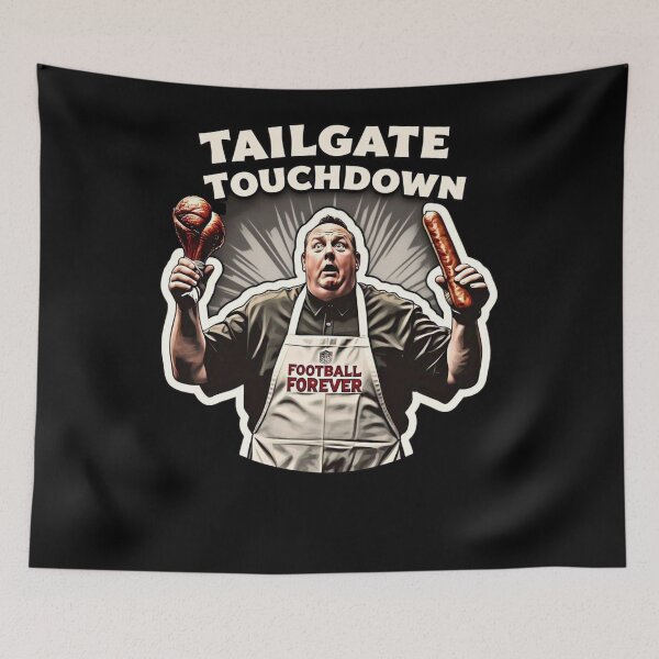 Item preview, Tailgate Touchdown Cartoon Guy with BBQ Turkey Leg & Sausage designed and sold by Snark Town Tees.