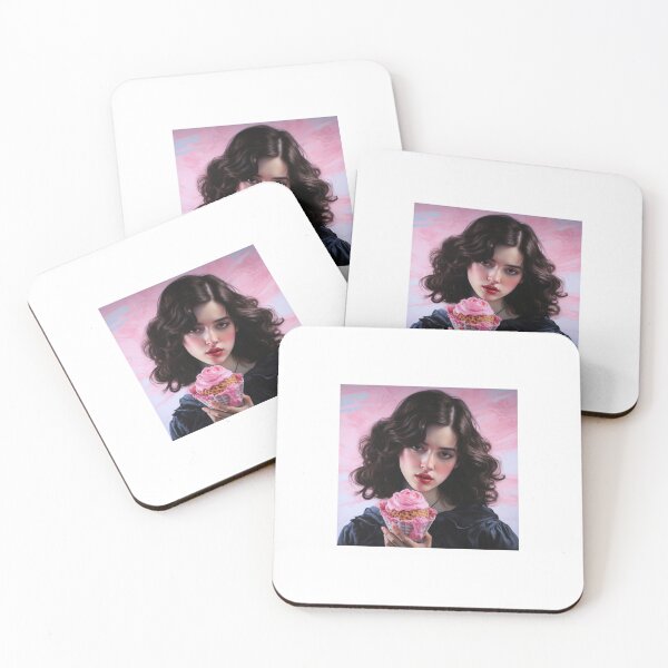Item preview, Brunette girl with red lips eating strawberry ice cream designed and sold by MaiDesignARTFun.