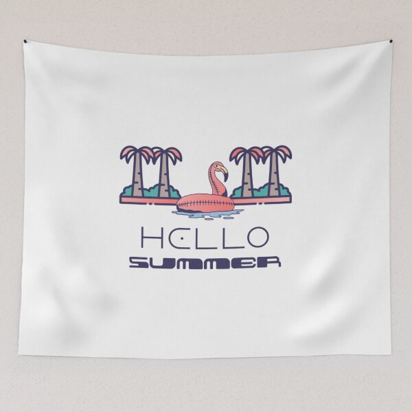 Item preview, Hello Summer Flamingo Pool Float - Tropical Palm Tree Vacation Art designed and sold by JERUK POPSICLE.
