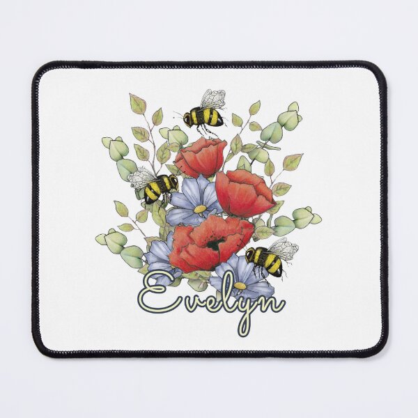 Item preview, Girl Name EVELYN with Red Poppies and BEES Art designed and sold by JoyfulWhimsy.