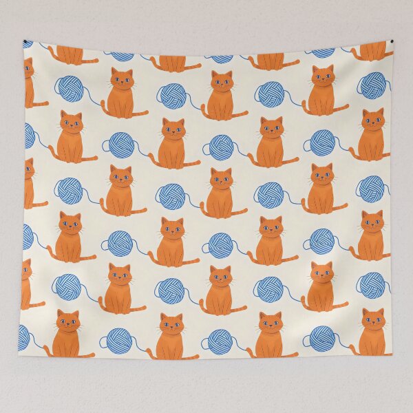 Item preview, Playful Orange Cats & Blue Yarn Ball Pattern designed and sold by TheArtisticPres.