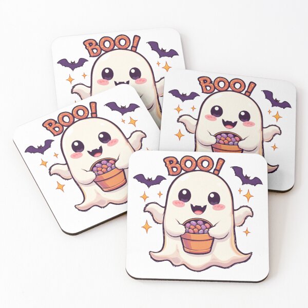Item preview, Halloween with kawaii ghost text "Boo" and bats designed and sold by Nimkaew.