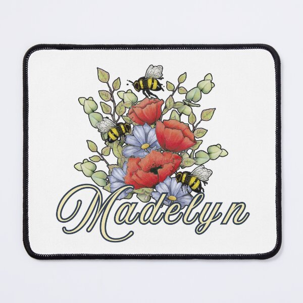 Item preview, Name MADELYN with Red Poppies and BEES Art designed and sold by JoyfulWhimsy.