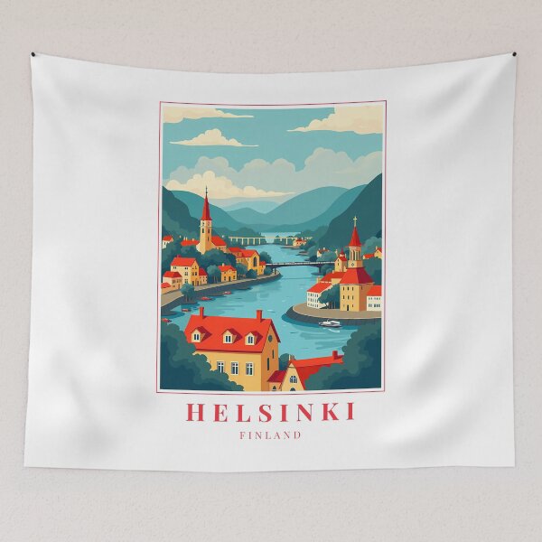 Item preview, Helsinki Finland Illustration – Cathedral Domes, Design District & Seaside Light designed and sold by MapMyMiles.