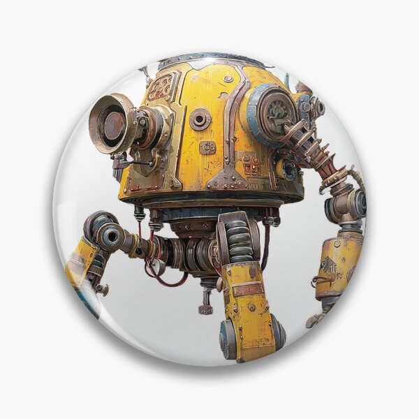 Item preview, Yellow Steampunk Robot Sticker – Industrial Mechanical Bot with Gears & Claws designed and sold by Line Designs By Duck.