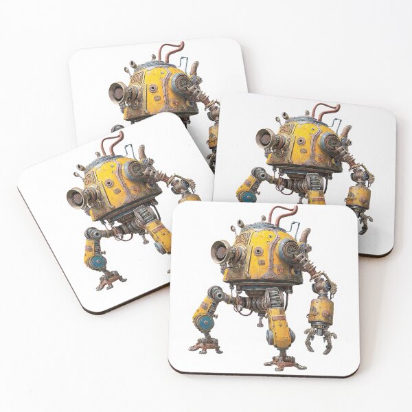 Item preview, Yellow Steampunk Robot Sticker – Industrial Mechanical Bot with Gears & Claws designed and sold by Line Designs By Duck.