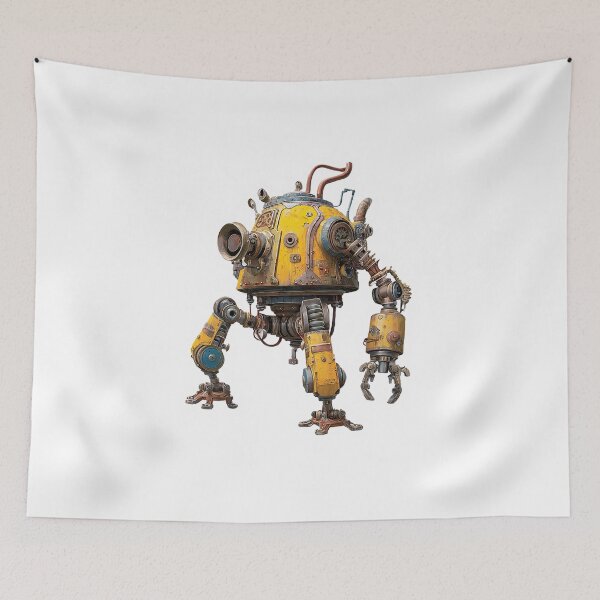 Item preview, Yellow Steampunk Robot Sticker – Industrial Mechanical Bot with Gears & Claws designed and sold by Line Designs By Duck.