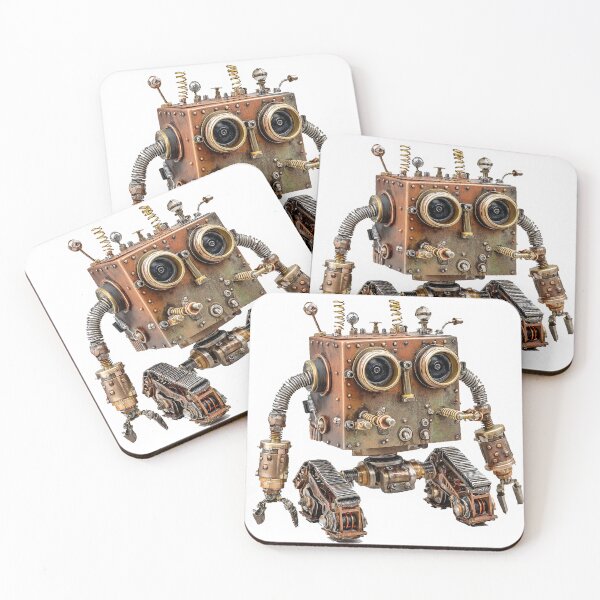 Item preview, Steampunk Box Robot Sticker – Copper Mechanical Bot with Gears & Tank Treads designed and sold by Line Designs By Duck.