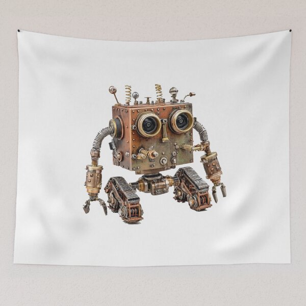 Item preview, Steampunk Box Robot Sticker – Copper Mechanical Bot with Gears & Tank Treads designed and sold by Line Designs By Duck.