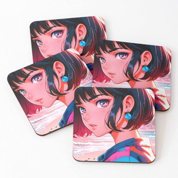 Item preview, Mystical Vibrant Anime Girl at a Neon Beach Sunset: Retro Wave Style and Japanese Fantasy in Surreal Pastel Hues designed and sold by Artegil89.