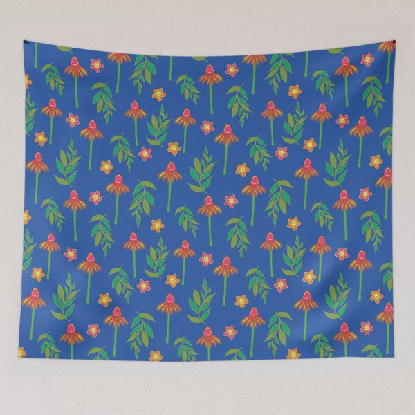 Item preview, Coneflower Fancy with Blossoms and Branche -Deep Blue designed and sold by creativebeeshop.