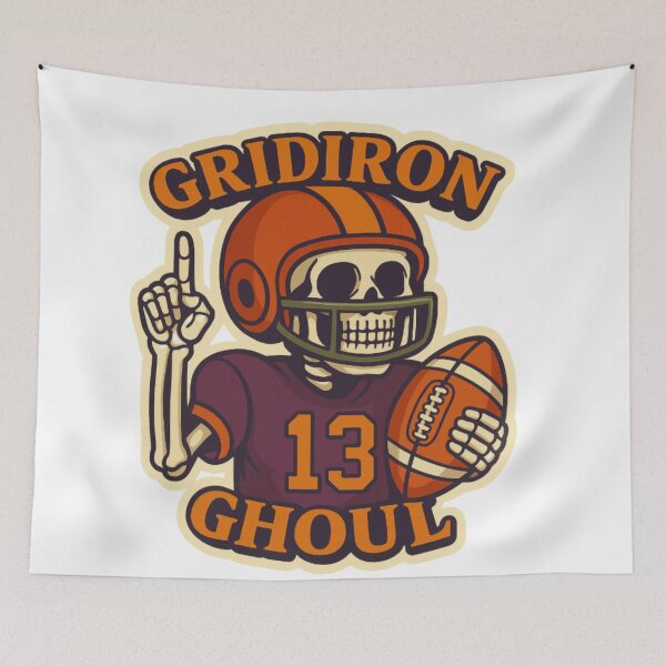 Item preview, Gridiron Ghoul — Spooky Football Skeleton designed and sold by SavvyPink.