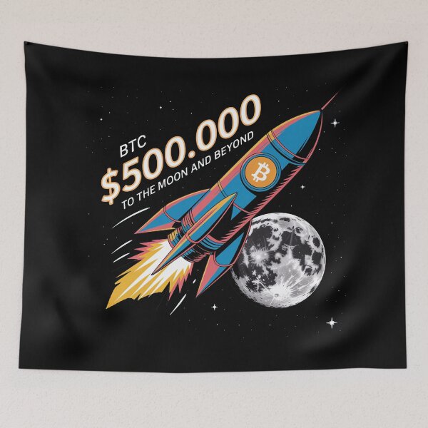 Item preview, BTC to the moon and beyond 500k, bitcoin to the moon, bitcoin crypto designed and sold by NoetherSym.