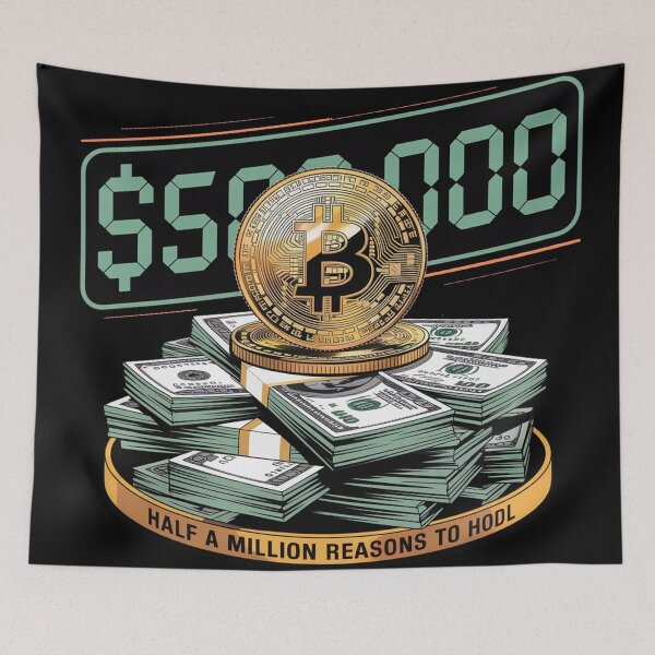 Item preview, half a million reasons to hodl, bitcoin to the moon, bitcoin crypto designed and sold by NoetherSym.