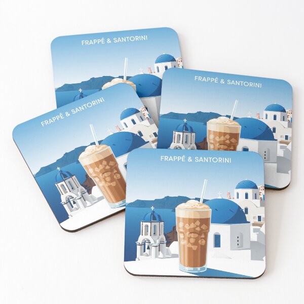 Item preview, Frappé Coffee in Santorini – Sunny Retro Travel Art designed and sold by Qooler.