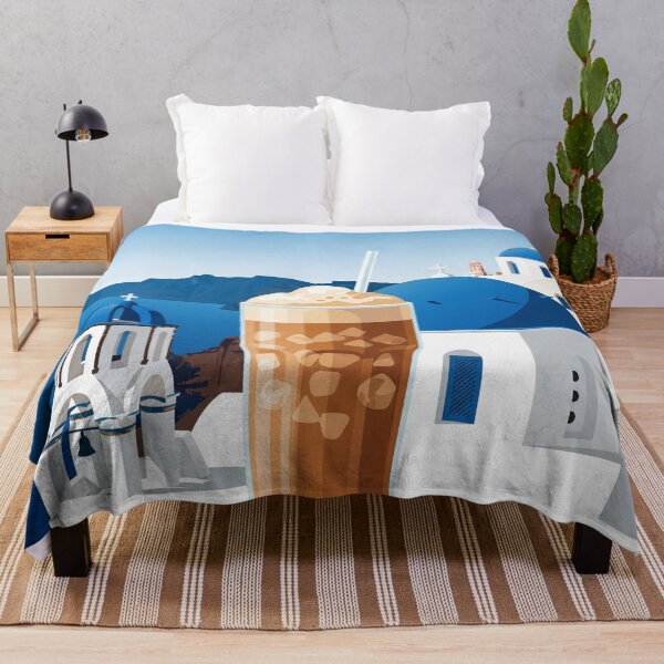 Item preview, Frappé Coffee in Santorini – Sunny Retro Travel Art designed and sold by Qooler.