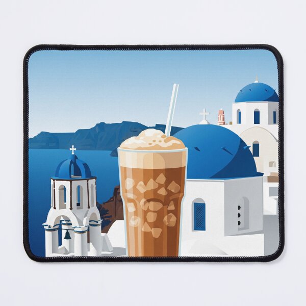 Item preview, Frappé Coffee in Santorini – Sunny Retro Travel Art designed and sold by Qooler.