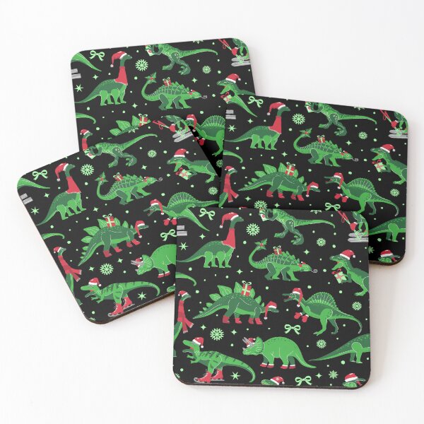 Item preview, black christmas dinosaurs stegosaurus triceratops trex designed and sold by Gossip Rag.