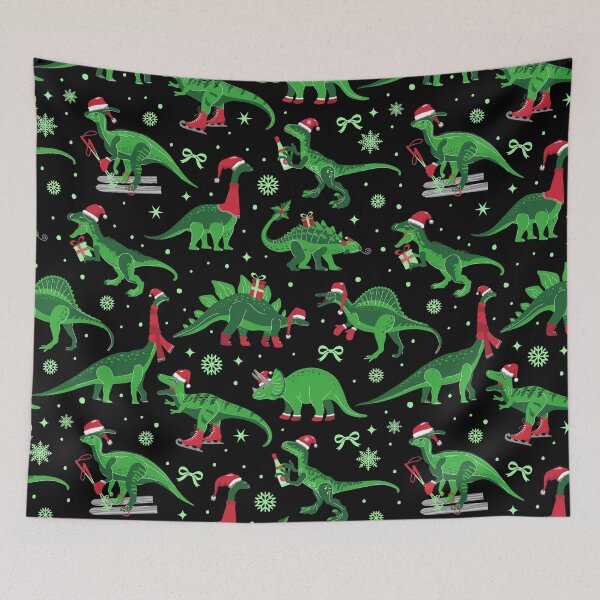 Item preview, black christmas dinosaurs stegosaurus triceratops trex designed and sold by Gossip Rag.