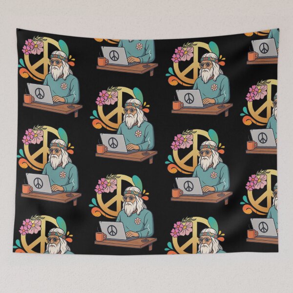 Item preview, Elderly White Hippie Programmer – Retro Tech Peace Humor Design designed and sold by Lunaria Arts.
