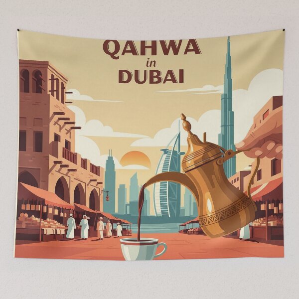Item preview, Qahwa Coffee in Dubai – Luxurious Retro Travel Art designed and sold by Qooler.