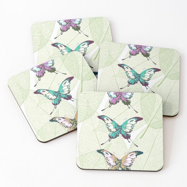Item preview, Colorful Butterflies on Botanical Leaf Background – Modern Nature Art designed and sold by mcuj-art.