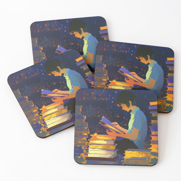 Item preview, Book reader in library, anime illustration designed and sold by Ledsor.