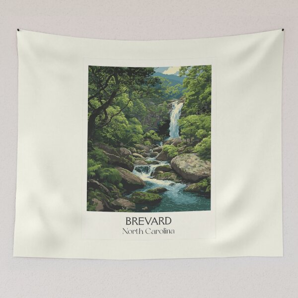 Item preview, Brevard North Carolina Retro Travel Art | Land of Waterfalls Illustration designed and sold by TuncGK.